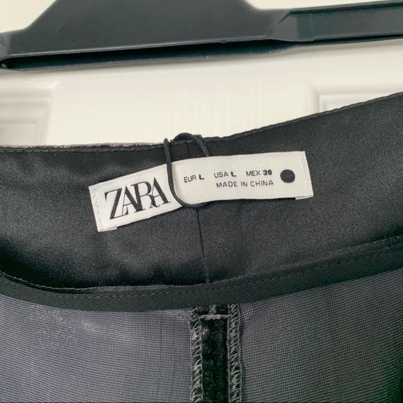 Zara Grey Crushed Velvet High-Waisted Straight Leg Trousers - Picture 9 of 14